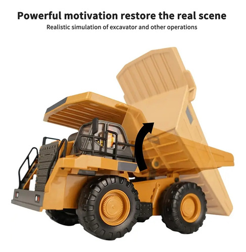 Camión volquete RC, camión volquete con control remoto a escala 1:24, camión de construcción RC de 9 canales y 2.4 GHz, vehículos de ingeniería, juguetes educativos con luz y música para niños y niñas