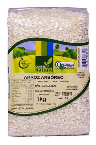 Arroz Arbóreo Polido Orgânico Coopernatural 1kg