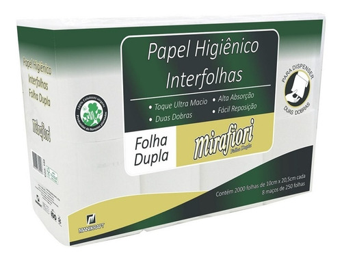Papel Higiênico Interfolhado Mirafiori Folha Dupla C/2000un