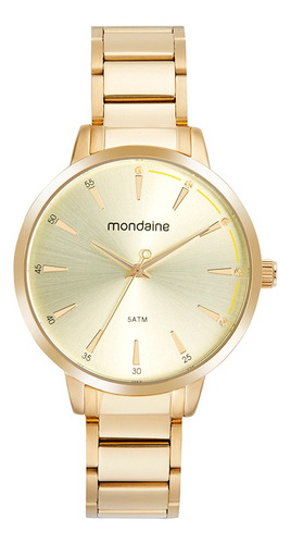 Relógio Mondaine Kit 32499lpmkde1 Correia Dourado Bisel Dourado Fundo Dourado