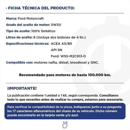 Imagen 3 de 7 de Kit 4 Filtros + Aceite 5w30 X 8 Lts. Ford Ranger 2.5 Nafta