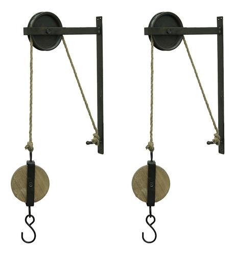 Pair Of Rustic Vintage Style Metal And Wood Pulleys And...