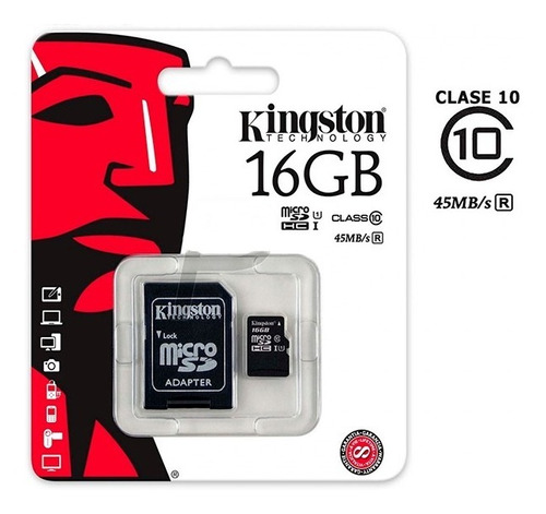 Memoria Micro Sd C/adap. Clase 10 16gb Kingston