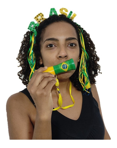 Kit Torcedor Brasil Copa Do Mundo Tiara E Vuvuzela