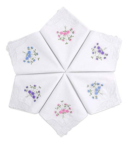 Selected Hanky ??ladieswomens Cotton Pañuelos Flor Bordada C