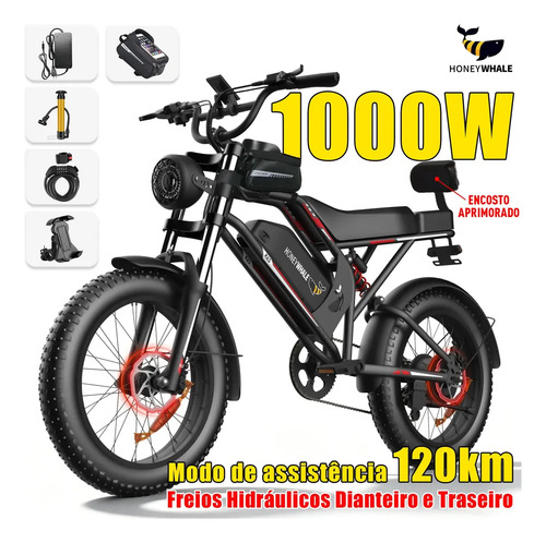 Honeywhale K6S Bicicleta Elétrica Adulto, 1000w-65km-55km/h-150KG-15,6AH, Bike-motor-autonomia-velocidade-carge, Freios Hidráulicos, Hone...