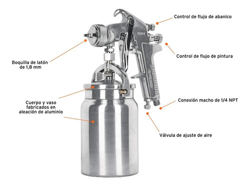 Pistola P/pintar Succión Hvhp Vaso Alum, 1.8mm, 3 Vál Truper
