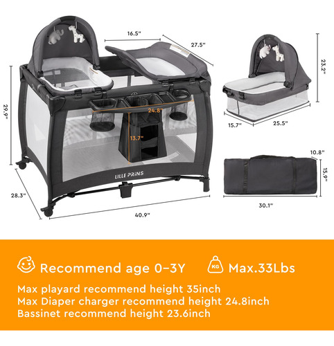Pack And Play Lilleprins 4 In 1 W/ Bassinet & Changing Table