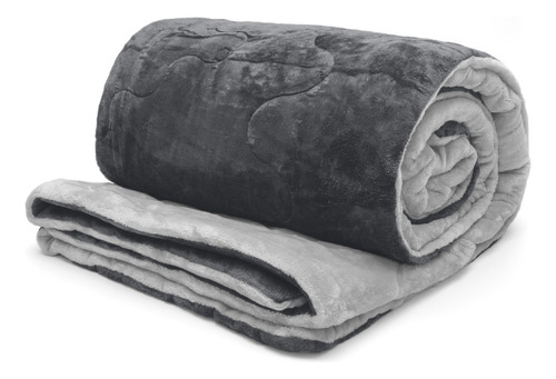 Edredom Plush Flanel Solteiro Dupla Face Cor Metal Escuro / Metal Claro