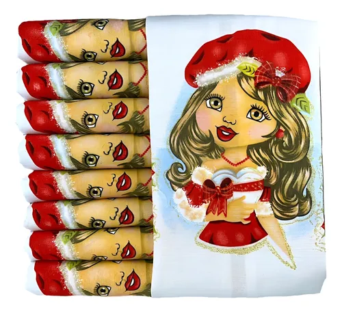 comprar Kit 5 Pano De Prato P\u002F Fazer Saia Crochê Boneca Mamãe Noel