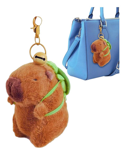 Chaveiro Pelúcia Capivara Filó Com Mochilinha De Tartaruga Cor Marrom