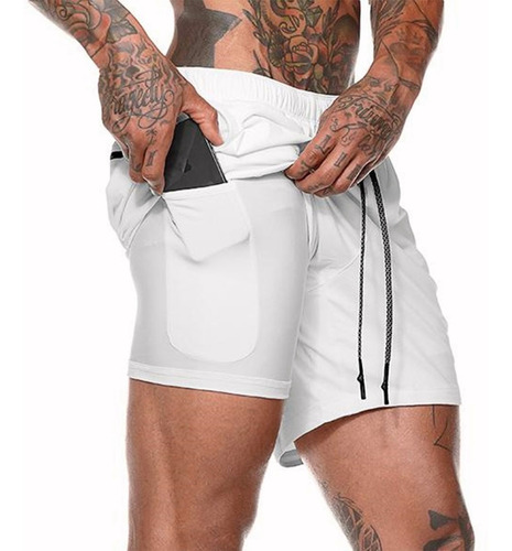 Gym Short Con Licra Deportiva 2 En 1 Hombre Correr Ejercicio