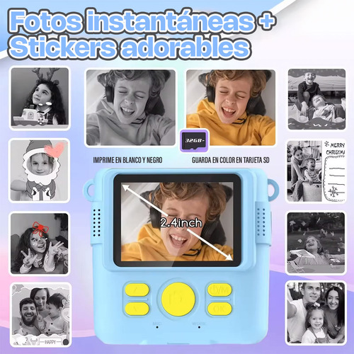 Cámara Instantánea Para Niños Con Impresora Incluye Rollos Y Sd