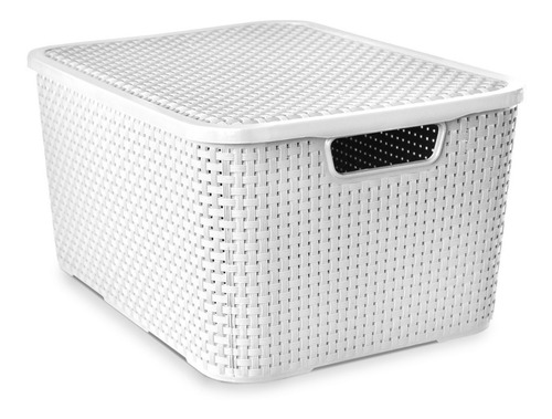 Caja Cesto Canasto Organizador Rattan 20lts Tapa - Blanco 