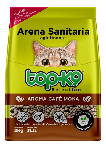 Arena Sanitaria Para Gatos Topk9 Aroma Café Moka 2kg