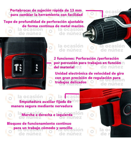 Imagen 3 de 7 de Taladro Percutor Einhell 13mm Inalambrico Tc-id 18