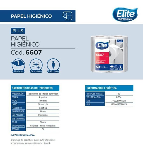 Bolsón Papel Higiénico Rollito 50mts 12 Paq X 4 6607 Elite P