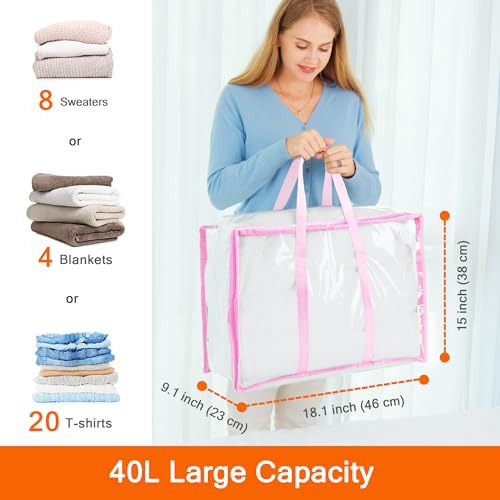 Bolsa Almacenamiento Ropa Transparente Reforzada, 46 X 38 X