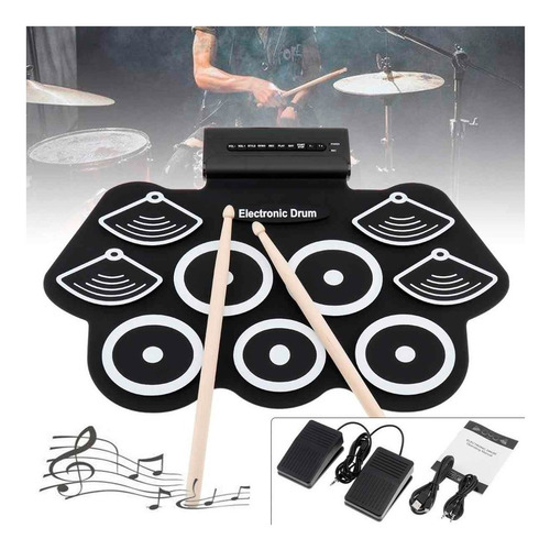 Imagen 4 de 5 de Batería Musical Portátil Silicona Negra Log-on Toys