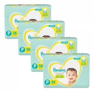 4 Packs Pañales Pampers Premium Care P X 36 Unidades
