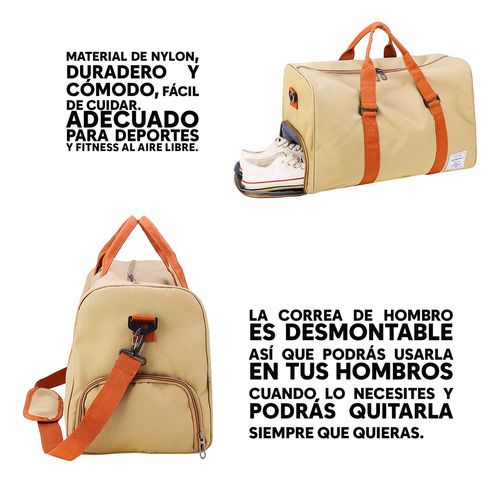 Maletas Deportivas Gimnasio Viaje Hombre Y Mujer Color Caqui Diseño De La Tela Liso