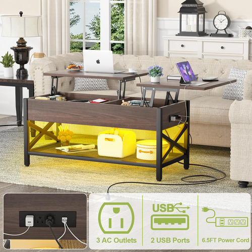 Mesa Auxiliar Elevable Con Luz Led Y Toma De Corriente