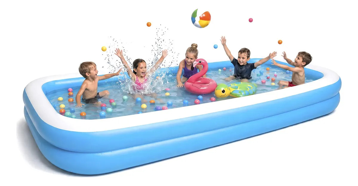 Alberca Inflable Familiar 205x150x50cm Niños Adultos Jardín Azul