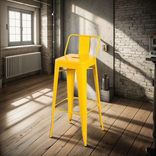 Banco Respaldo Bajo 66cm Tipo Tolix Banco De Acero Color Amarillo