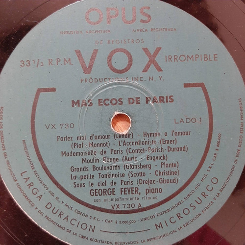 Sin Tapa Microsurco George Feyer Piano Mas Ecos Paris  Vm0