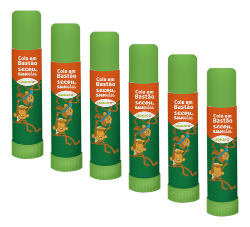 Cola Bastão Leo & Leo Cola em bastão secou sumiu 5g de 5g - Kit de 6 unidades - Verde-claro