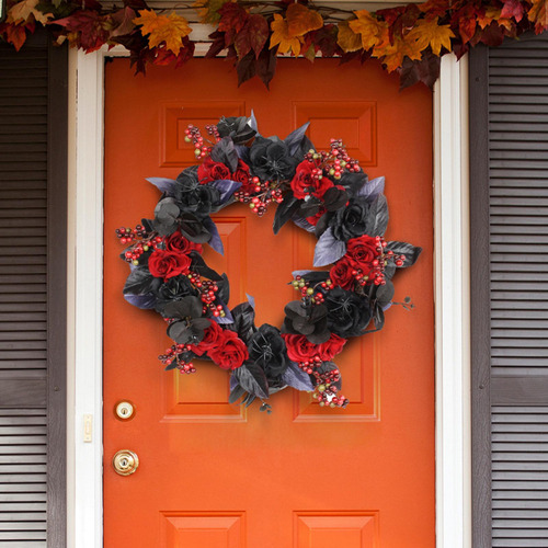 Corona De Halloween, Decoración De Hojas, Corona De Rosas