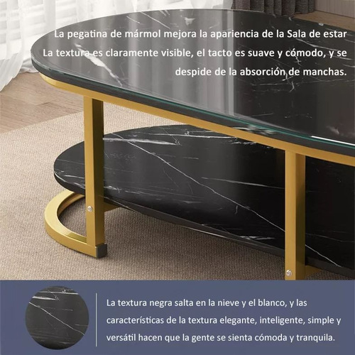 Mesa De Centro Moderno Veteado Doble Capa De Mármol Auxiliar Negro