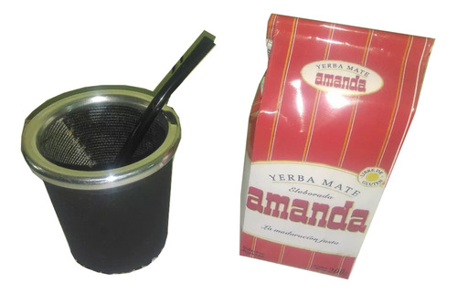 Mate De Vidrio Negro Vaso + Bombilla + Yerba Mate