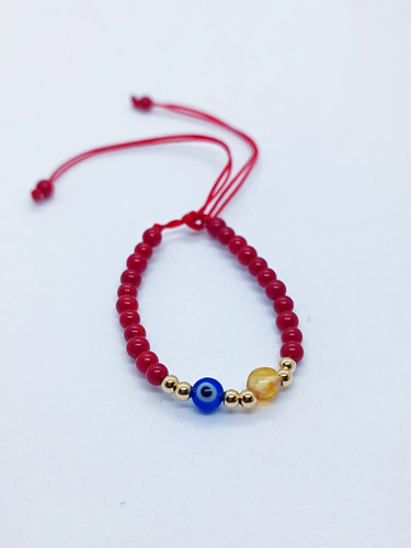 Pulsera De Coral Con Ambar Y Ojo Plano