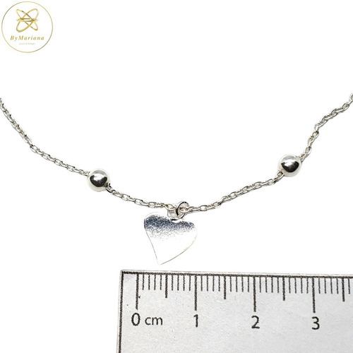 Imagen 4 de 5 de Cadena Plata Choker Bolitas Con Corazon