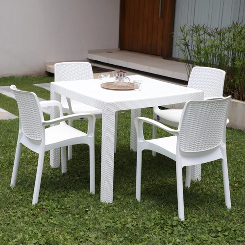 Imagen 3 de 6 de Mesa Rattan Desarmable Cuadrada + 4 Sillas 90 X 90 Cm
