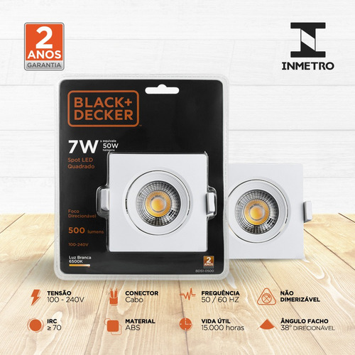 Spot Led 7w Branca Quadrado - Black + Decker