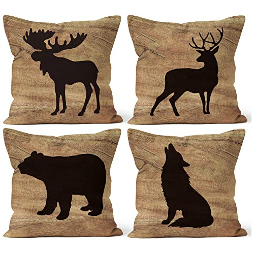 Decoración De Cabaña De Troncos, Funda De Almohada De...