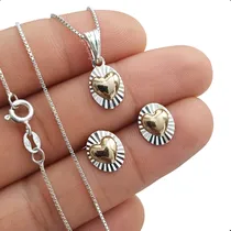 Comprar Cadena , Aretes Y Dije De Corazón Plata 925 Y Lámina De Oro
