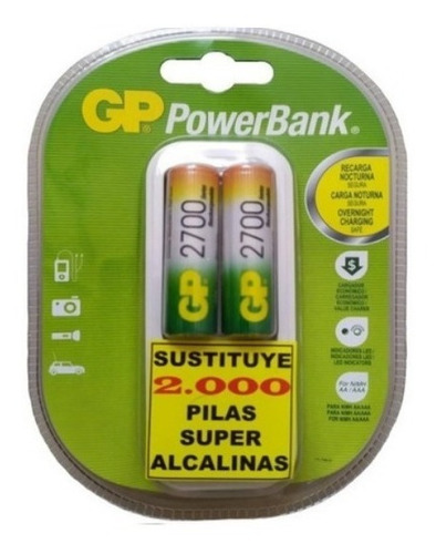 Cargador Power Bank Gp Con Baterias Gp Aa De 2700 Mah 