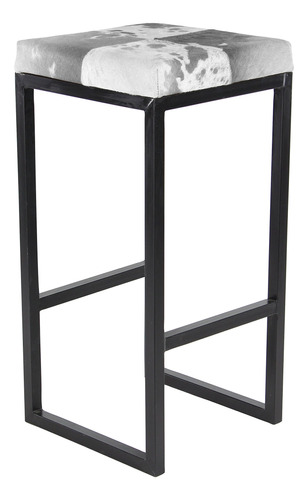 Deco 79 Taburete Metal Cuero Vacuno Base Negra 14 X 24 