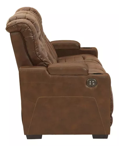 Signature Design by Ashley Owner's Box - Sofá reclinable de piel sintética  con reposacabezas ajustable, color marrón