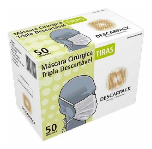 Máscara Tripa Descarpack Com Tiras - 50 Unidades Cor Branco