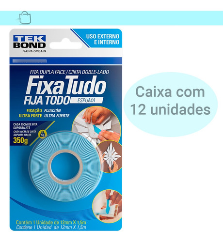 Caixa 12 Fita Dupla Face Espuma Fixa Tudo 12mm X 1,5m