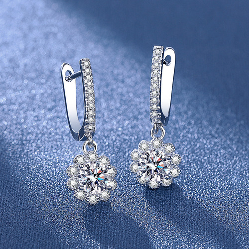 Pendientes De Aro De Moissanita Flores Para Mujer, , Pendientes De Plata 925 Para Mujer, Pendientes De Diamantes De Moissanita,navidad, Bodas, Aniversarios, Regalos Para Mujeres, Mamás