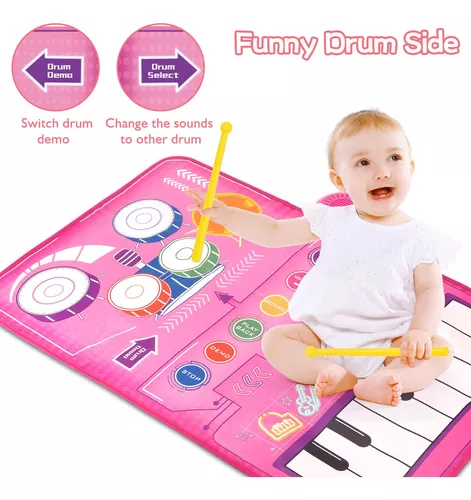 Regalo para niña de 1 año, tapete musical 2 en 1 con teclado y tambor,  juguetes musicales educativos tempranos para bebés con 2 baquetas, juguetes