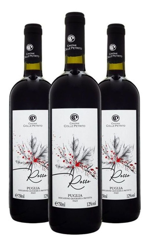 Vinho Rosso Puglia Igp Colle Petrito 750 Ml Kit 03 Unidades