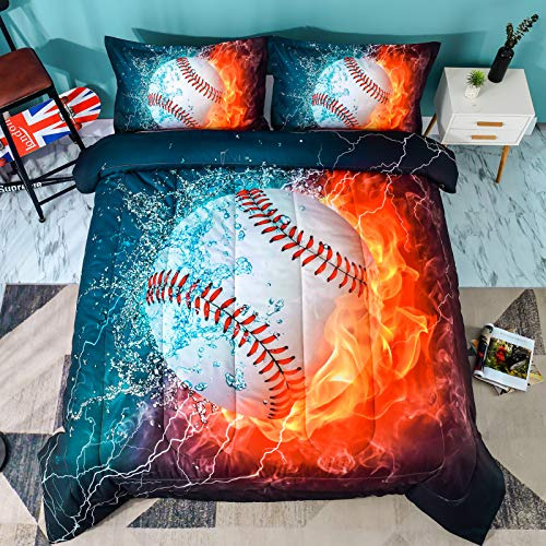 Juego De Ropa De Cama De Béisbol 3d Twin (66x90 Pulgad...