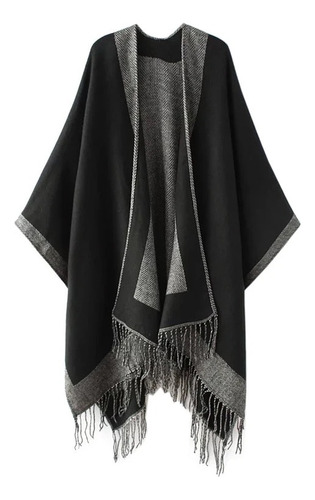 Ruana Poncho Manton Pashmina Mujer Con Fleco Importado 