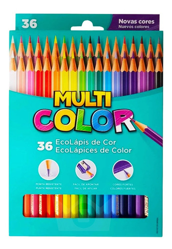 Lapis De Cor Multicolor Faber Castell Escolar 36 Cores 